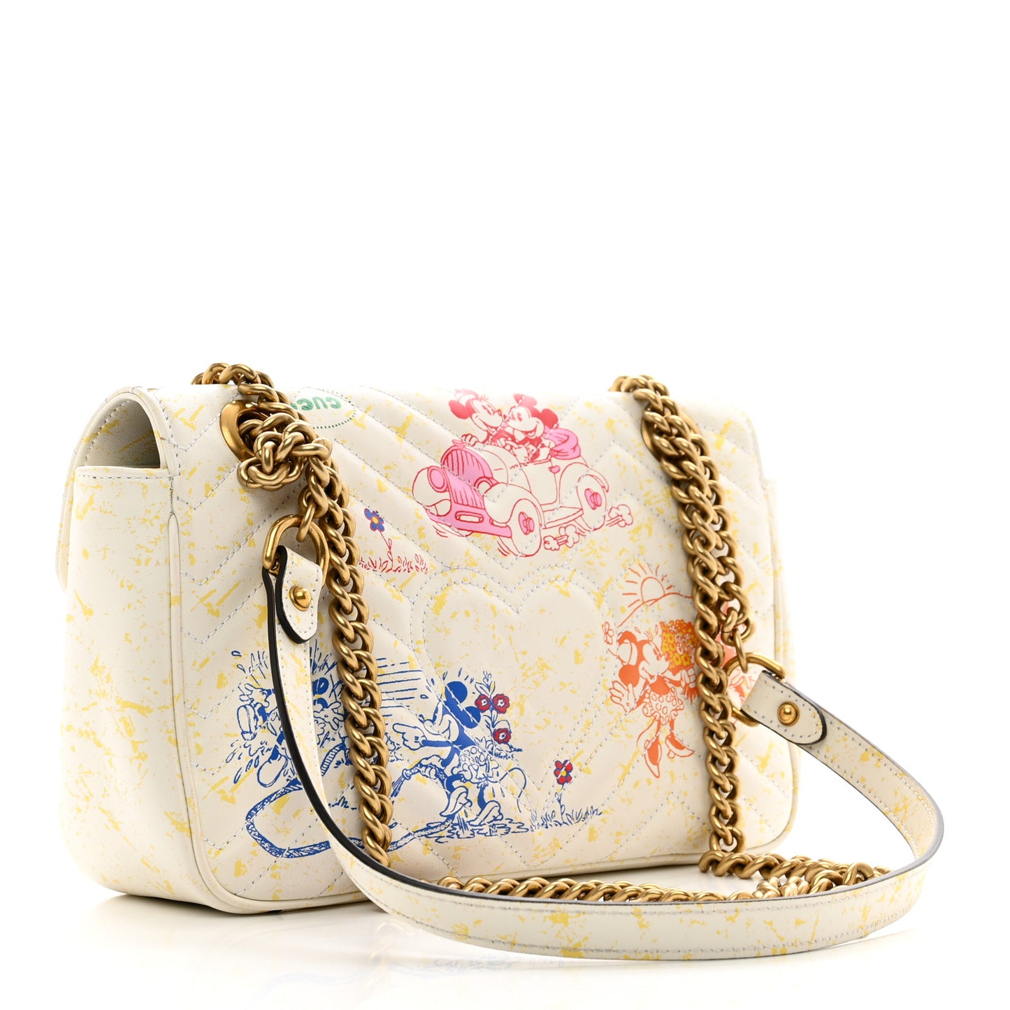 X DISNEY Calfskin Matelasse Mickey Minnie Mouse Small GG Marmont Shoulder Bag Multicolor