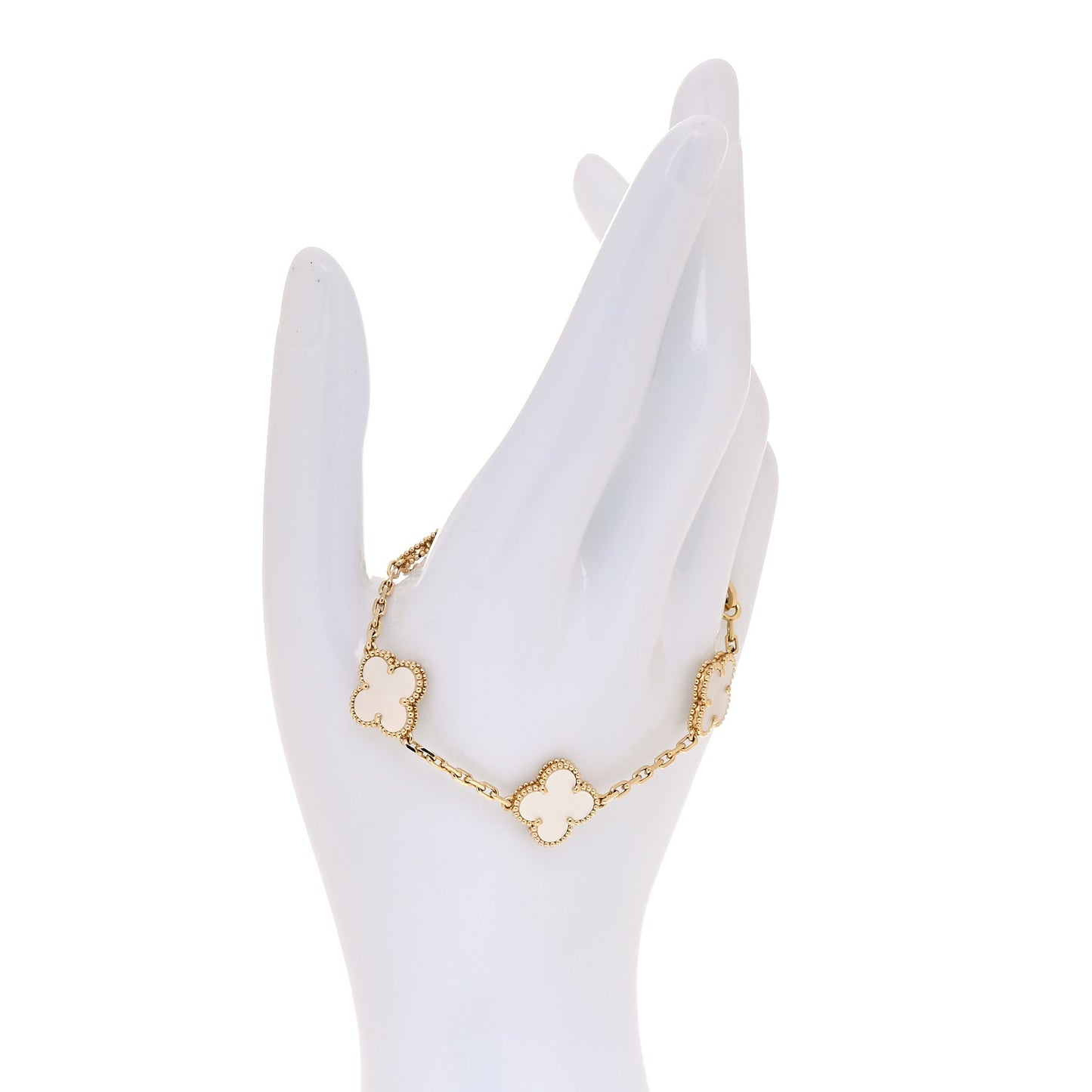 18K Yellow Gold Mother of Pearl 5 Motifs Vintage Alhambra Bracelet