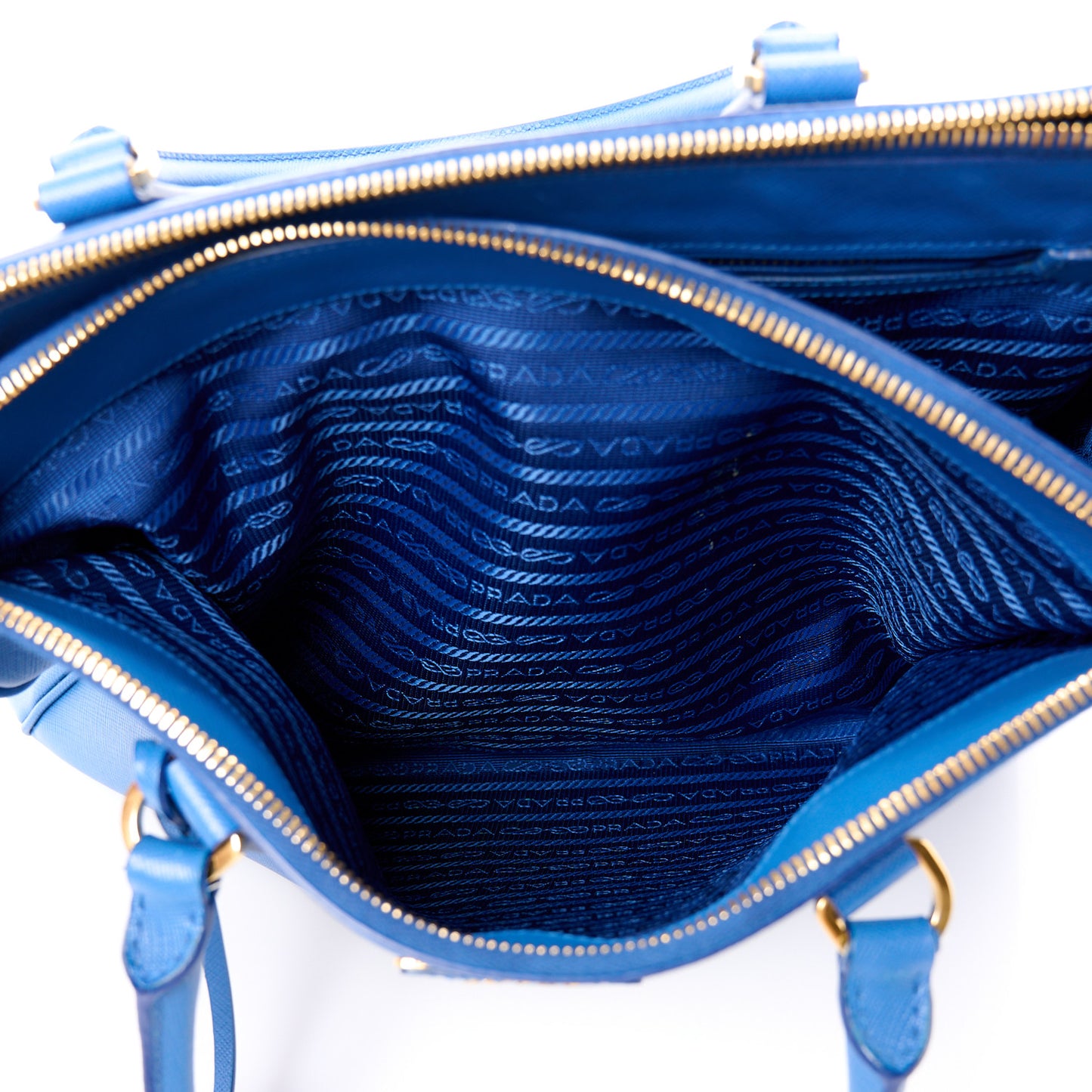 Saffiano Lux Medium Galleria Double Zip Tote Azzurro