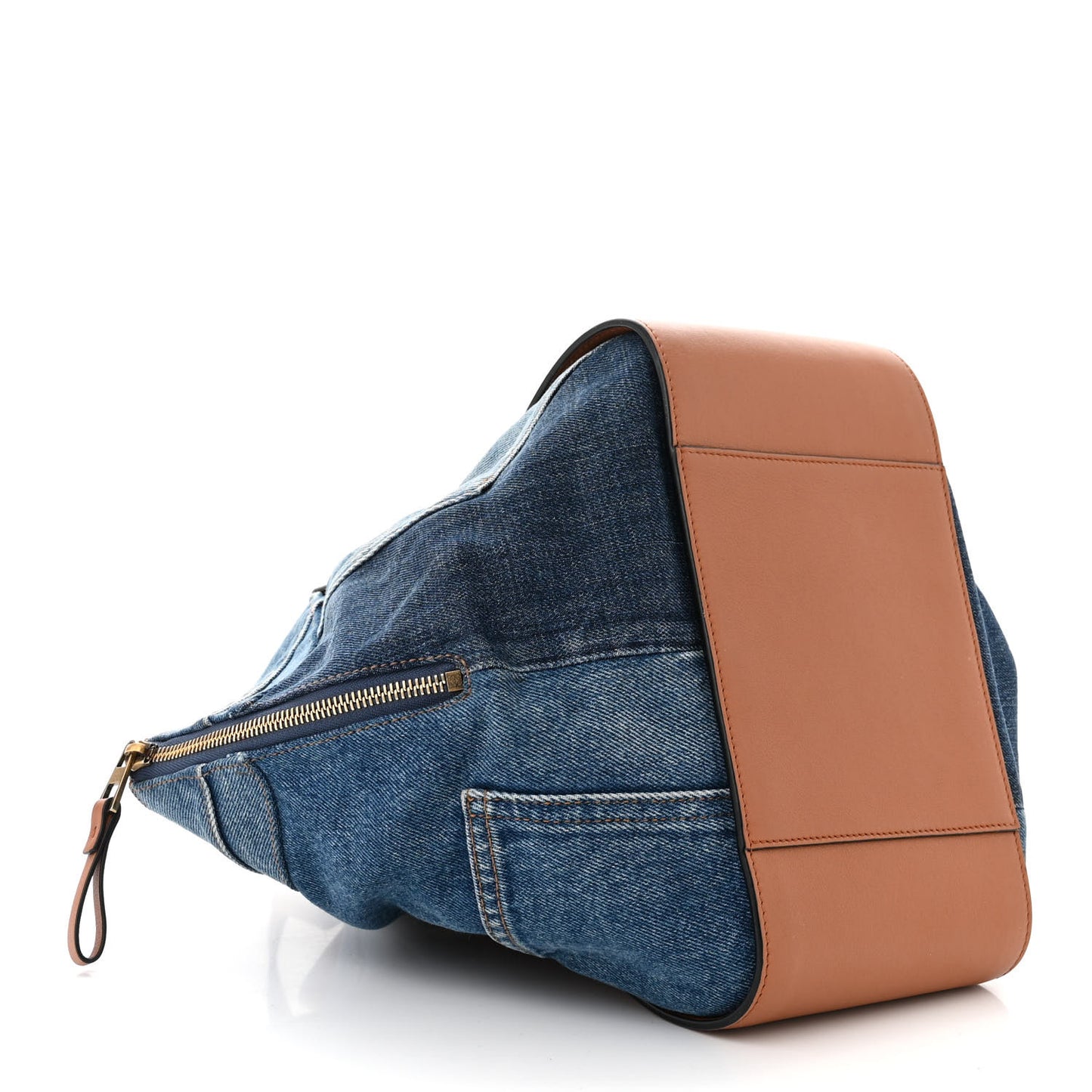 Calfskin Denim Small Hammock Shoulder Bag Blue Tan