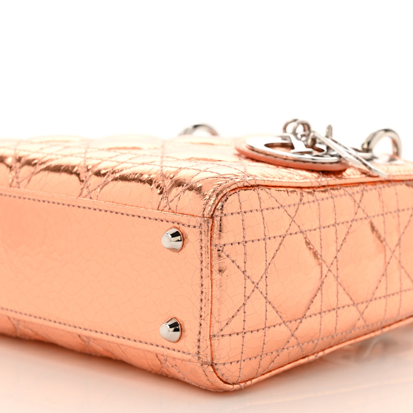 Metallic Calfskin Cannage Mini Lady Dior Pink