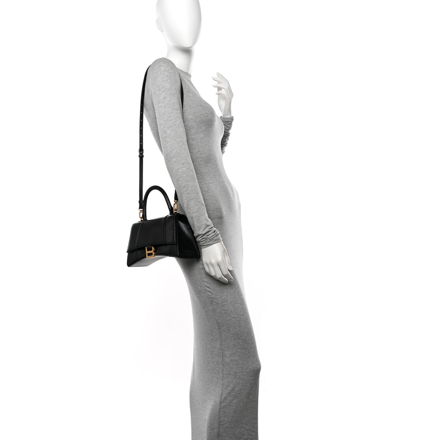 Shiny Box Calfskin Small Hourglass Top Handle Bag Black