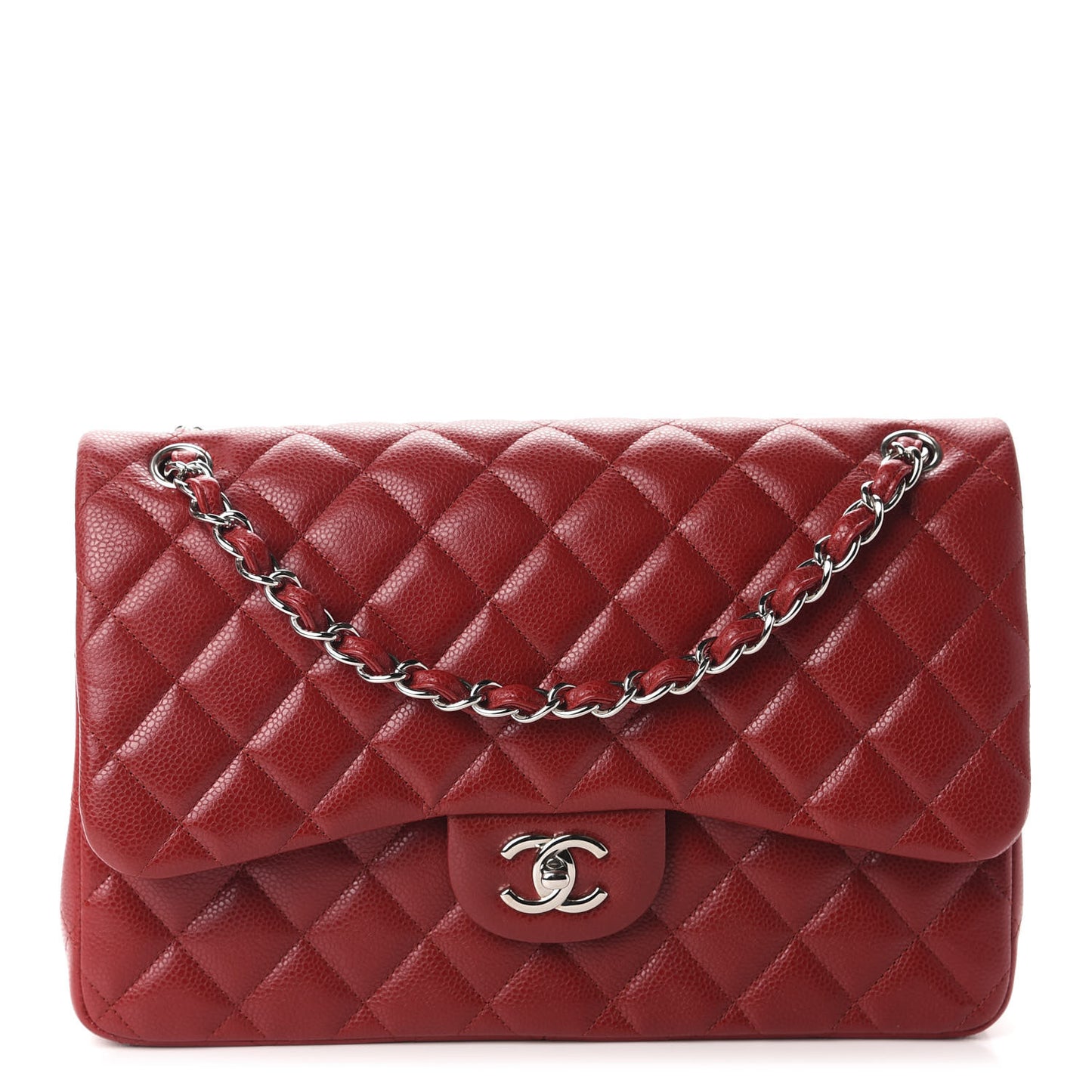 Caviar Quilted Jumbo Double Flap Red