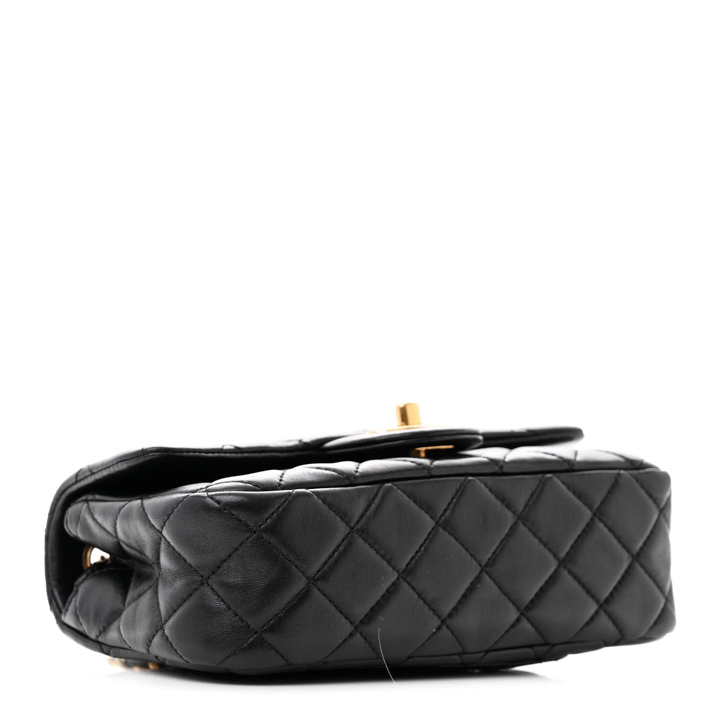 Lambskin Quilted Mini Rectangular Pearl Crush Flap Black