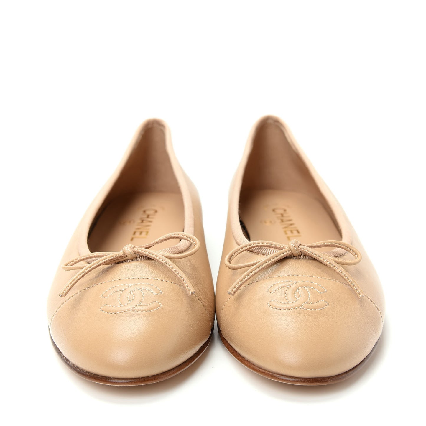 Lambskin CC Cap Toe Ballerina Flats 40.5 Beige