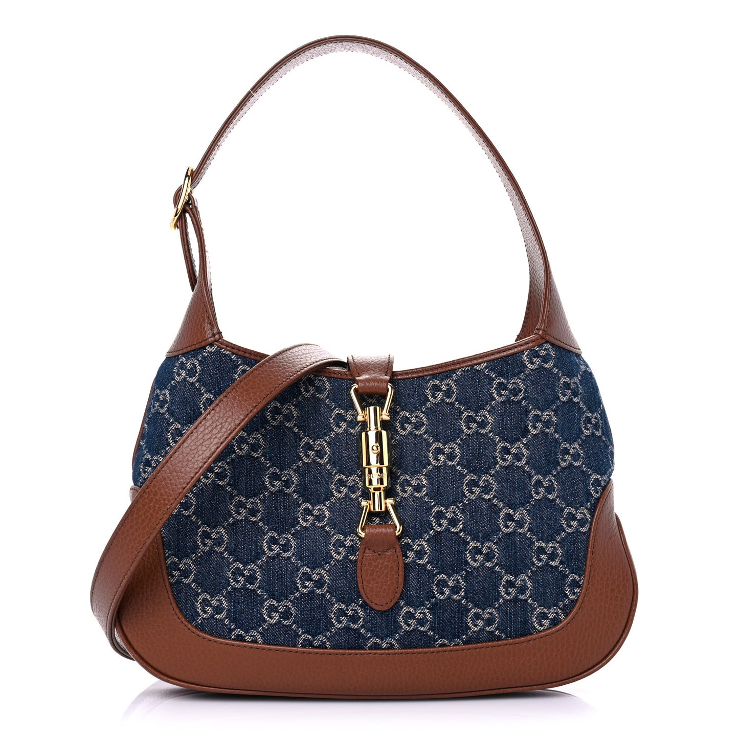 New Denim GG Monogram Calfskin Small Jackie 1961 Hobo Blue Tea Cuir
