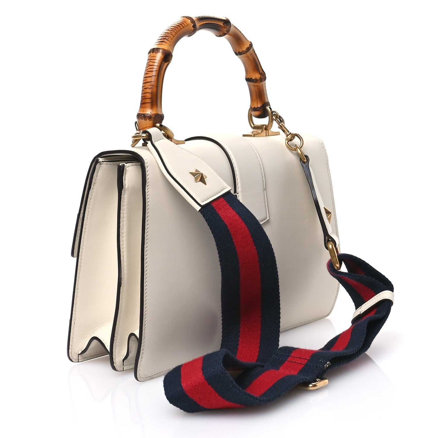 Gucci Calfskin Bamboo Web Medium Dionysus Top Handle Bag White Blue Hibiscus Red 3 of 11