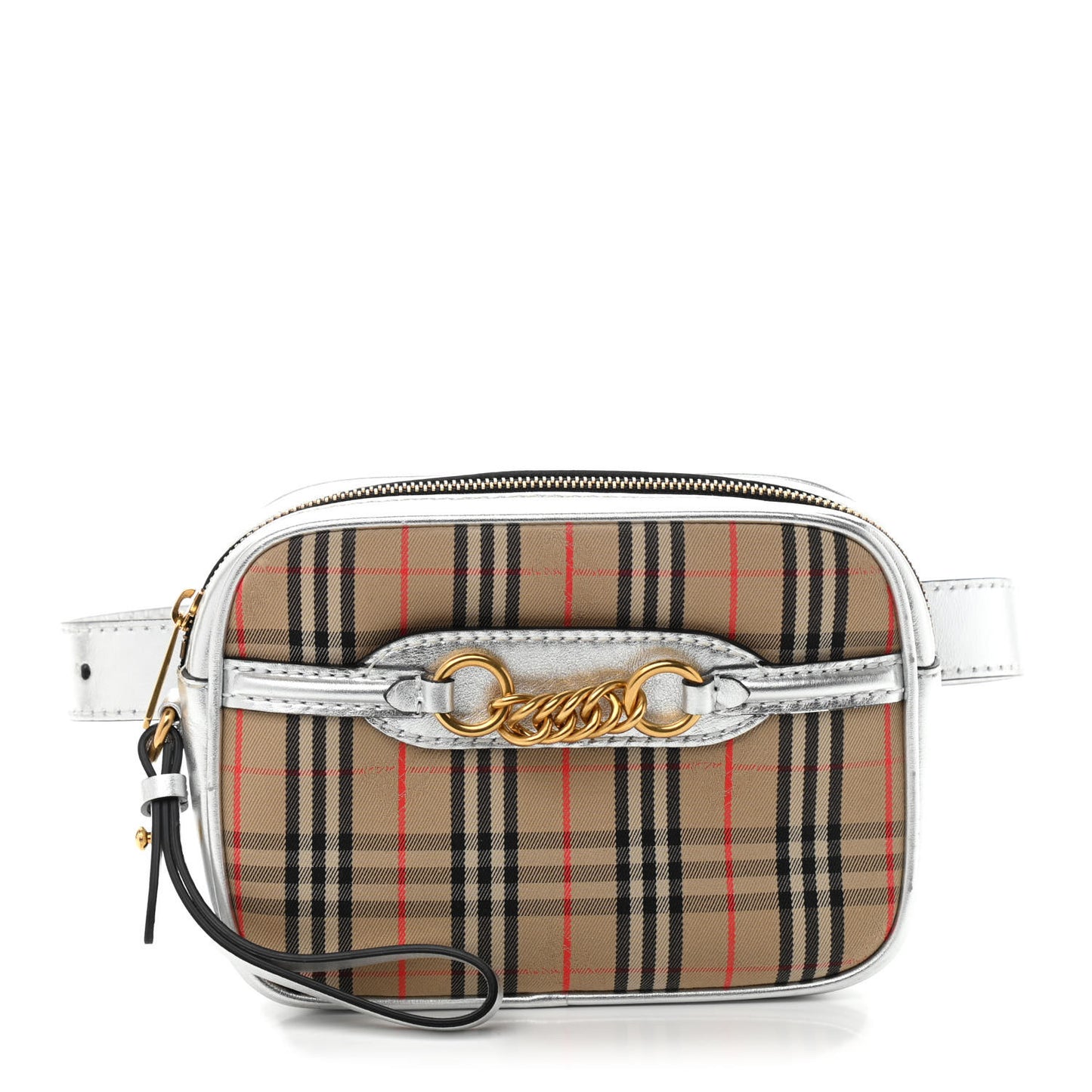 Metallic Smooth Calfskin 1983 Knight Check Link Bum Bag Silver