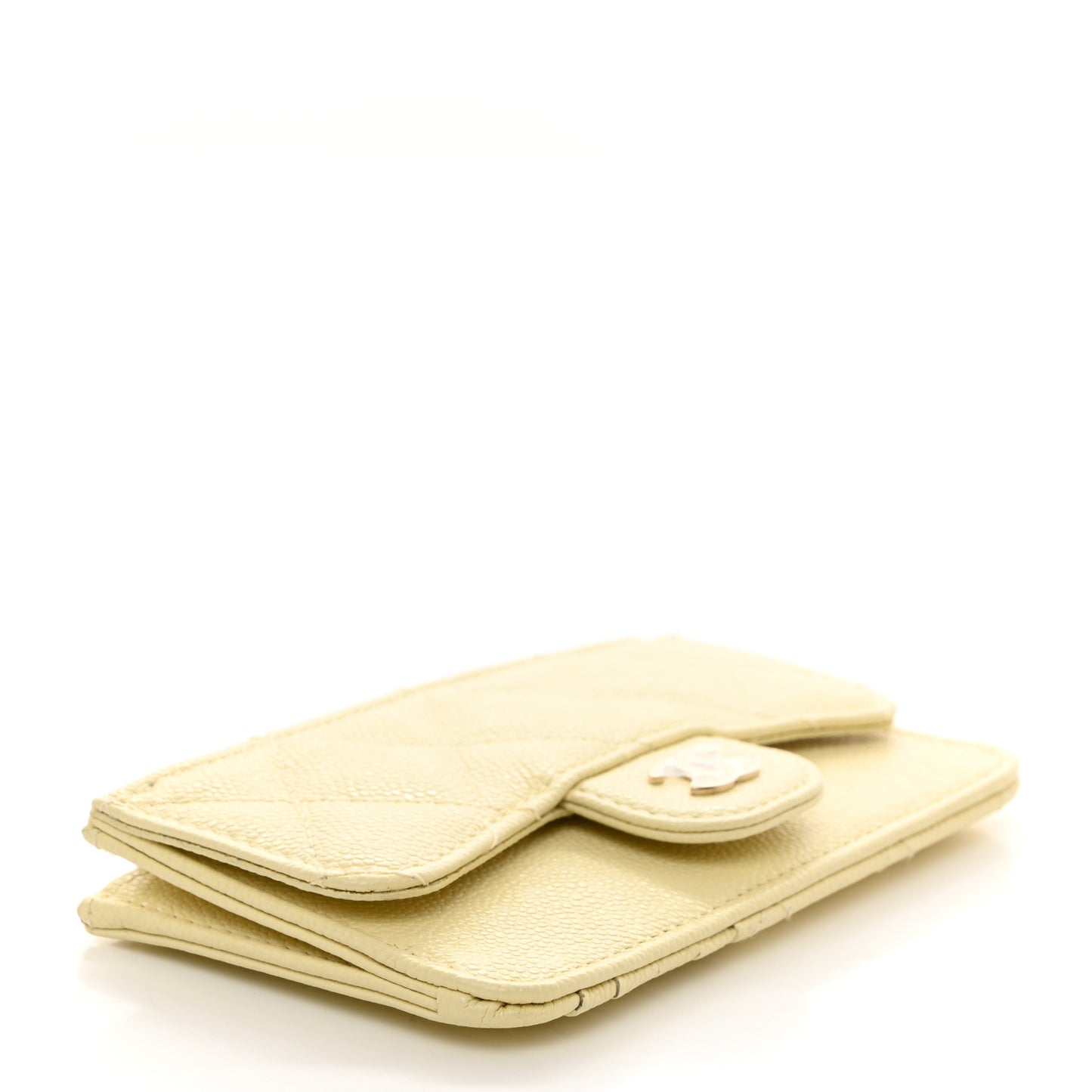 Caviar Quilted Flap Zip Card Holder Light Yellow