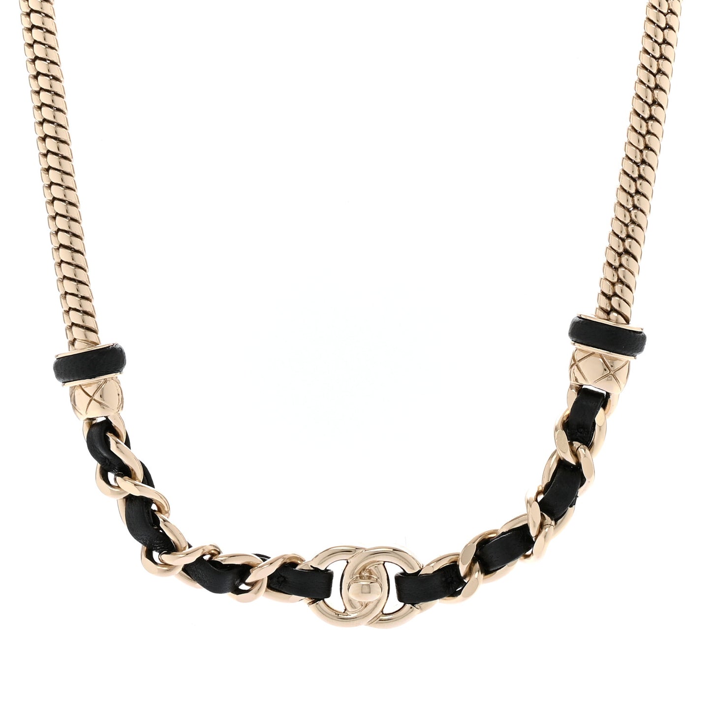Metal Lambskin CC Turnlock Choker Necklace Black Gold