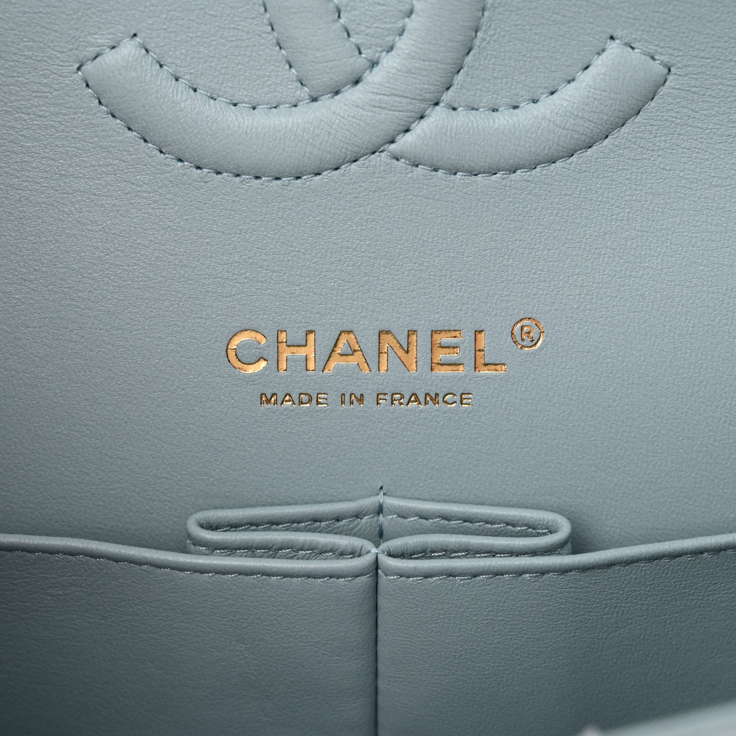 Caviar Quilted Medium Double Flap Light Blue