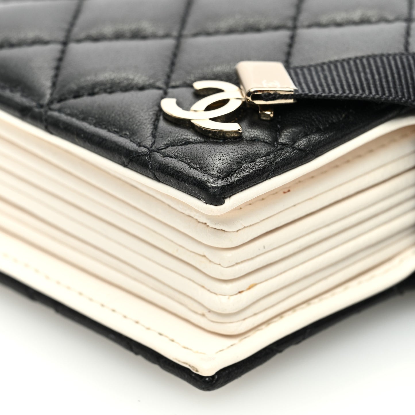 Lambskin Quilted Book Card Holder on Chain Black