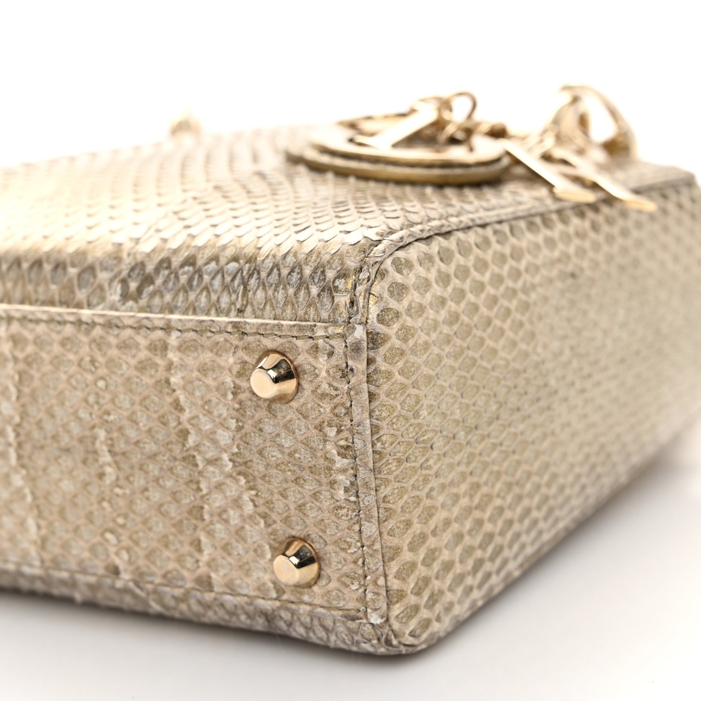 Metallic Snakeskin Mini Lady Dior Light Gold Multi