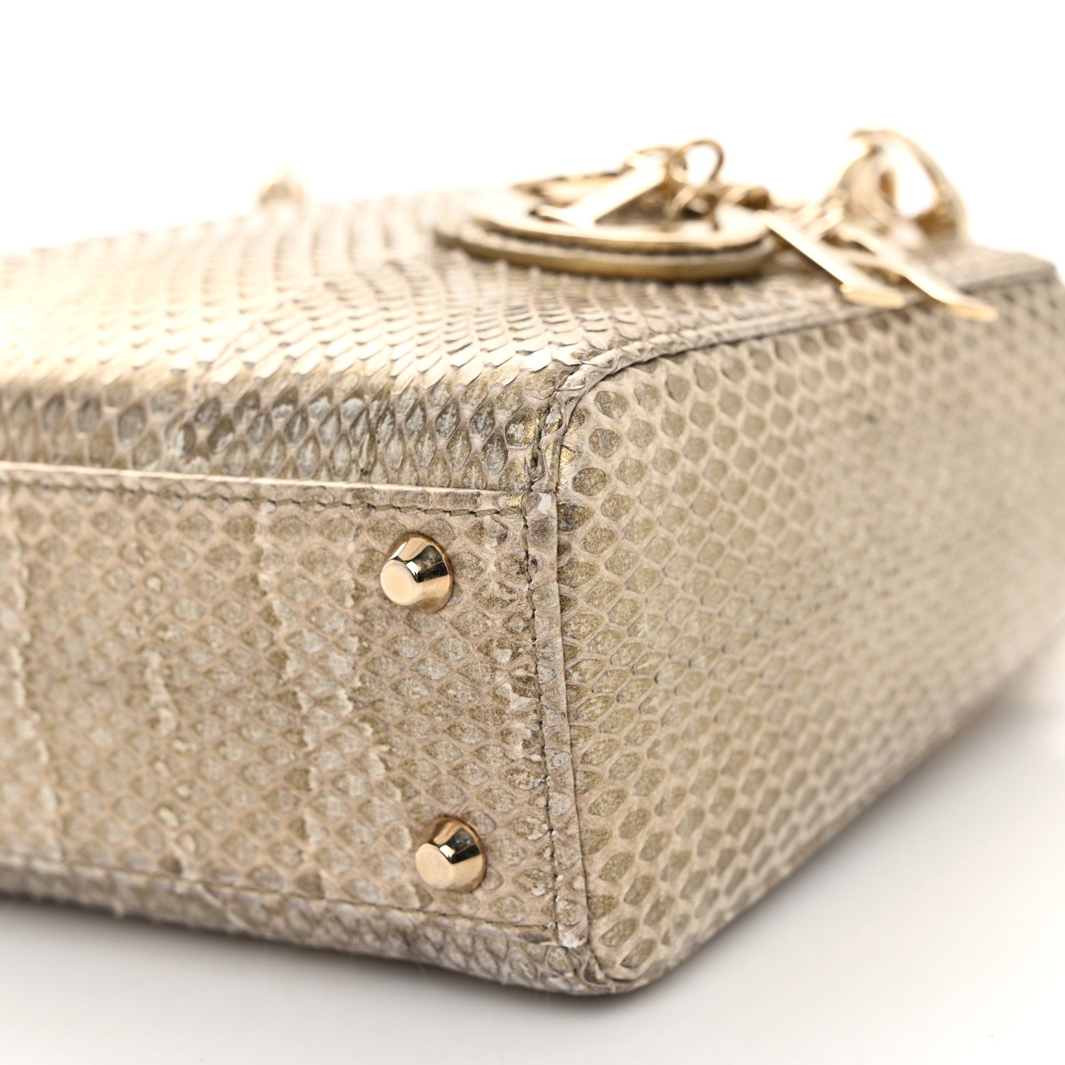 Christian Dior Metallic Snakeskin Mini Lady Dior Light Gold Multi 10 of 11