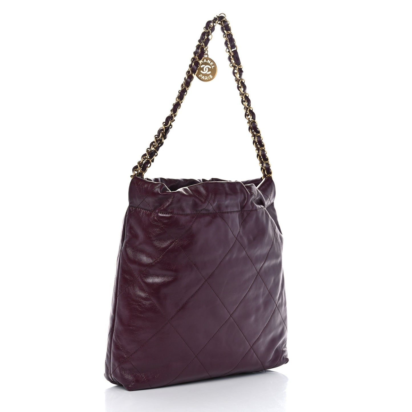 Shiny Calfskin Quilted Small Chanel 22 Dark Burgundy