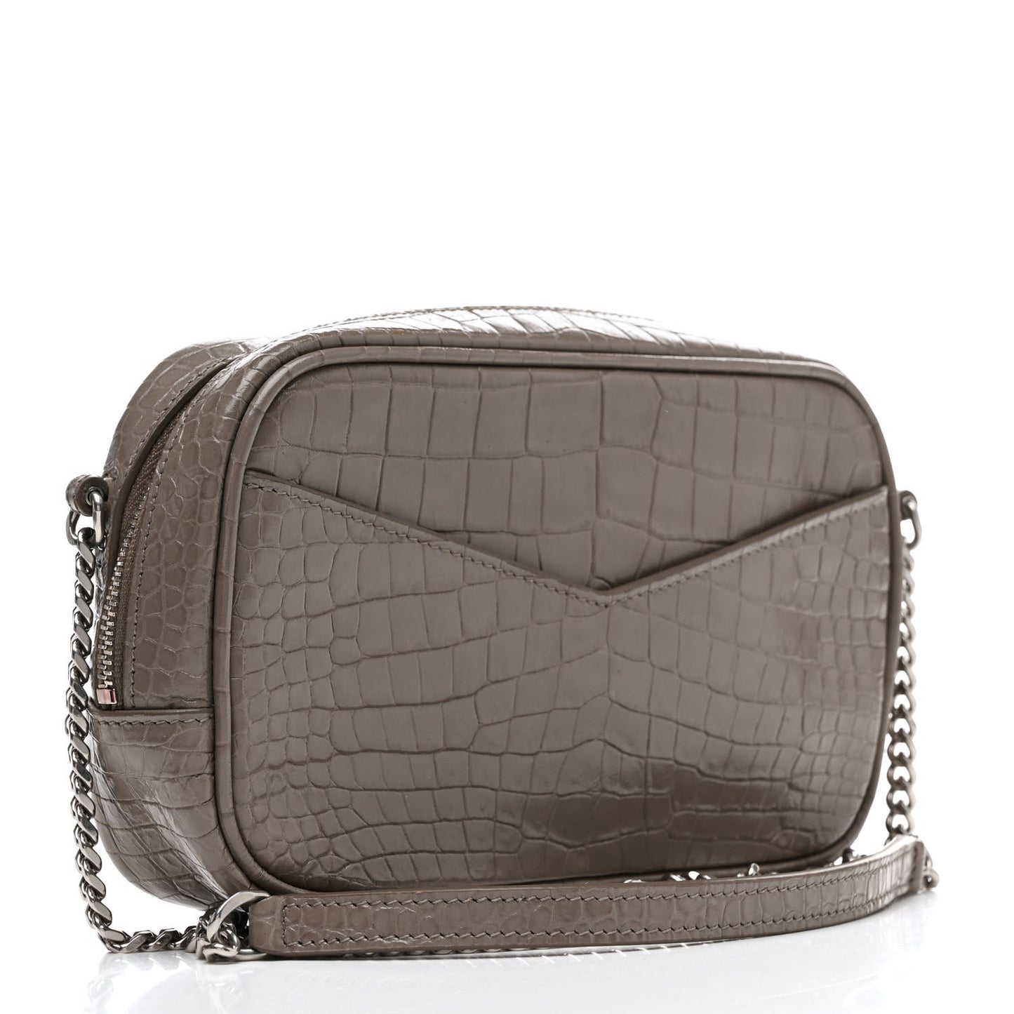 Calfskin Crocodile Embossed Monogram Mini Lou Camera Bag Fog