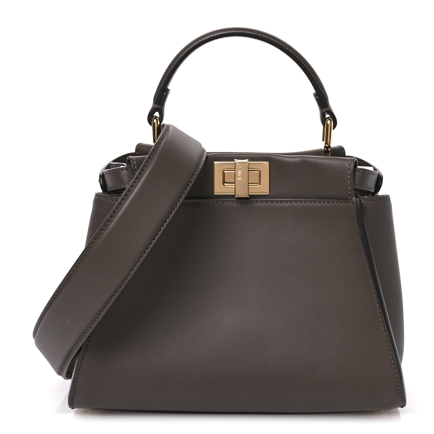 Vitello Seta Suede FF Mini Peekaboo Iconic Satchel Chocolate Sigaro Marrone