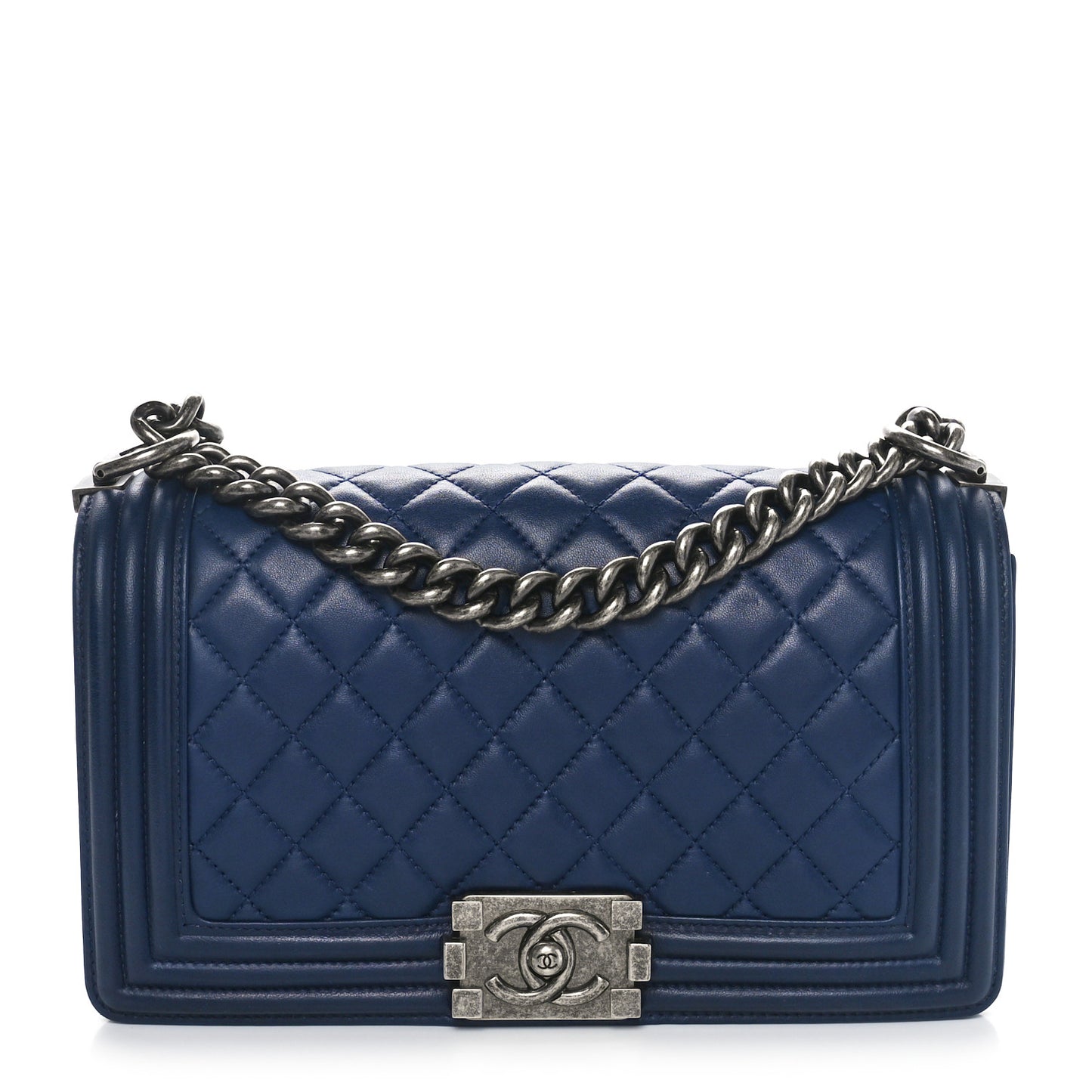 Lambskin Quilted Medium Boy Flap Dark Navy