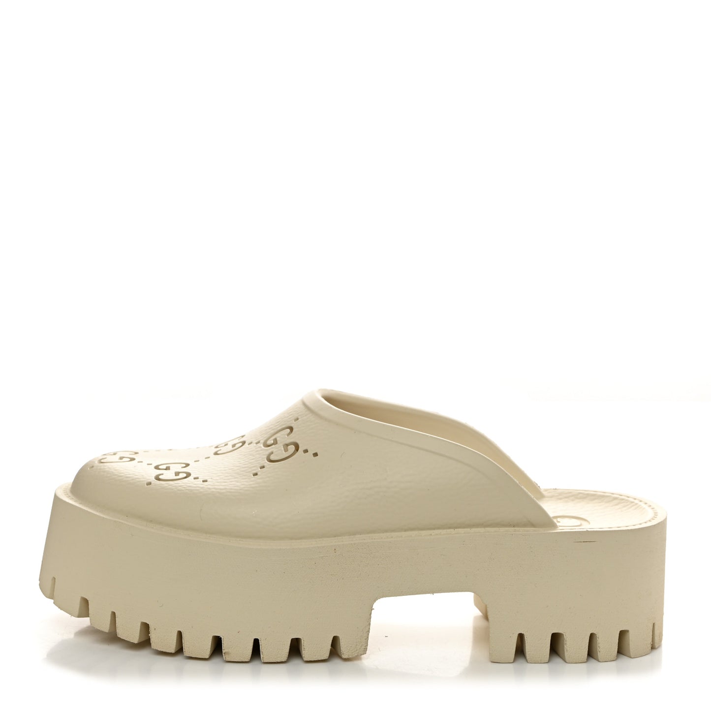 Rubber GG Monogram Perforated Elea Platform 55mm Lug Sole Sandals 37 Mystic White