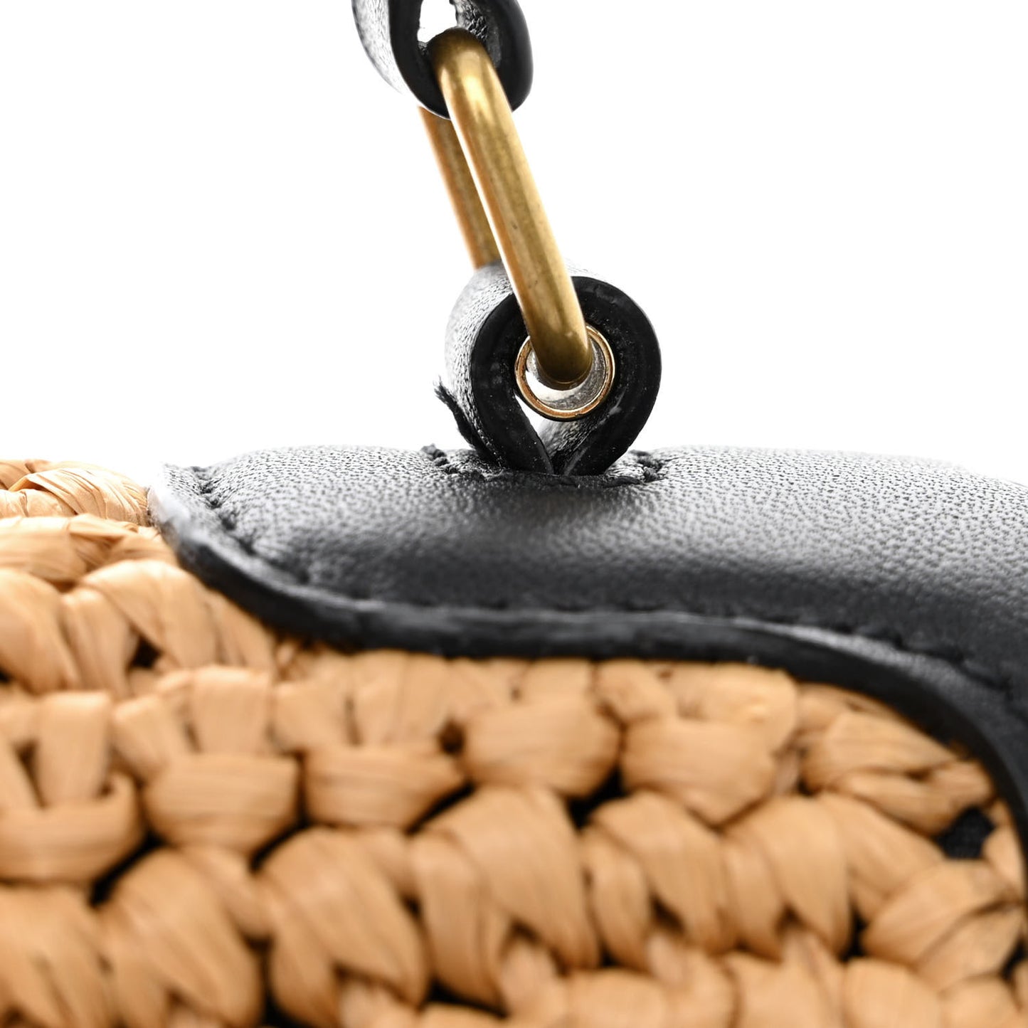 Raffia Calfskin Mini Classic Monogram Cassandra Top Handle Black Natural