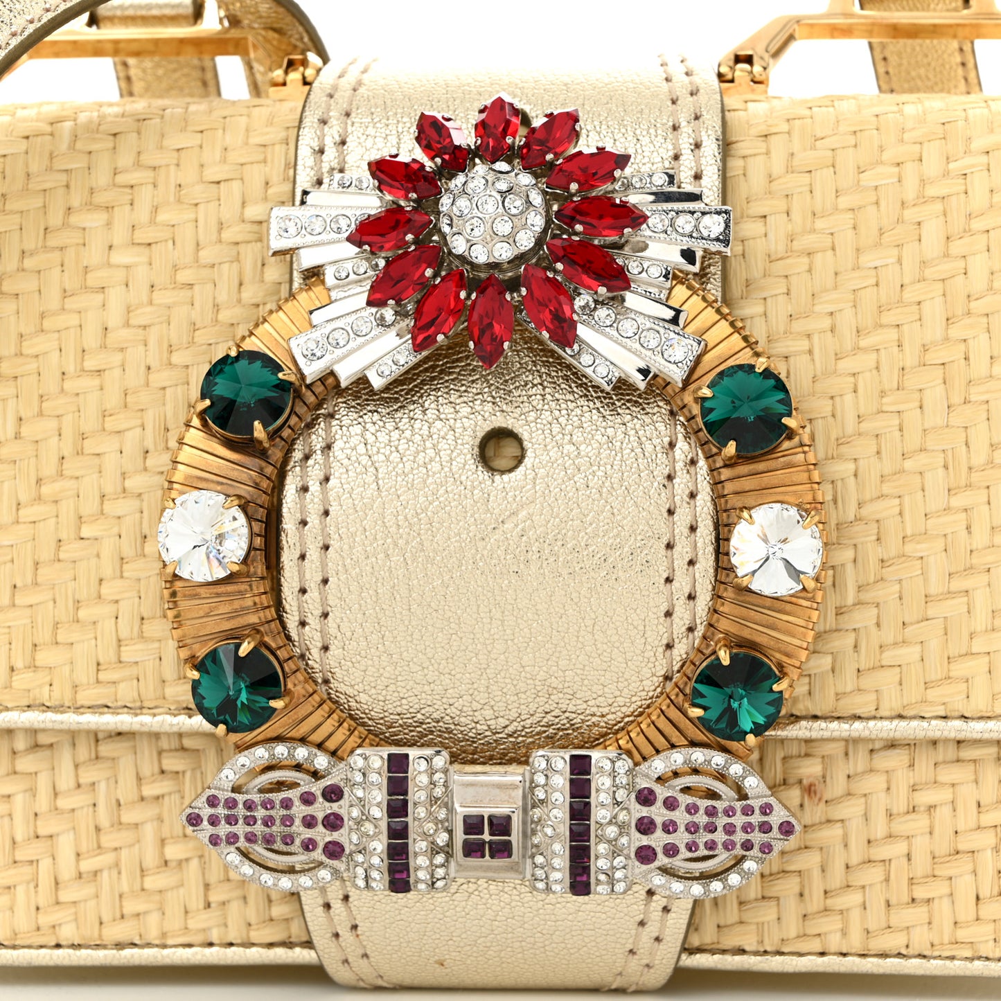 Raffia Madras Crystal Embellished Lady Shoulder Bag Naturale Pirite