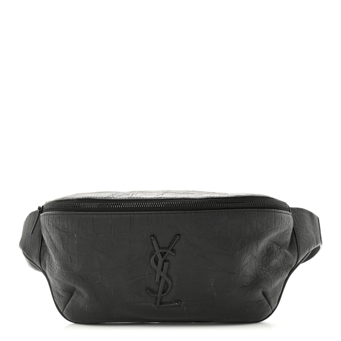 Calfskin Crocodile Embossed Monogram Belt Bag Black