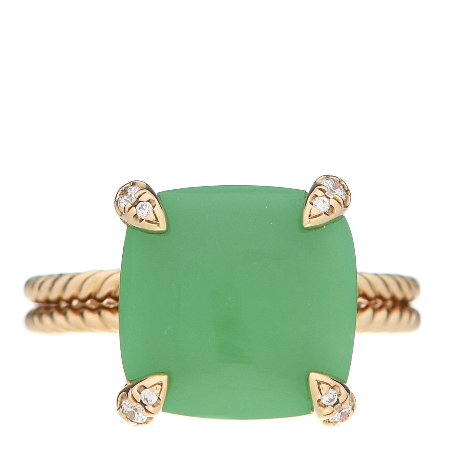18K Yellow Gold Diamond Chrysoprase 11mm Chatelaine Ring 49 4.75