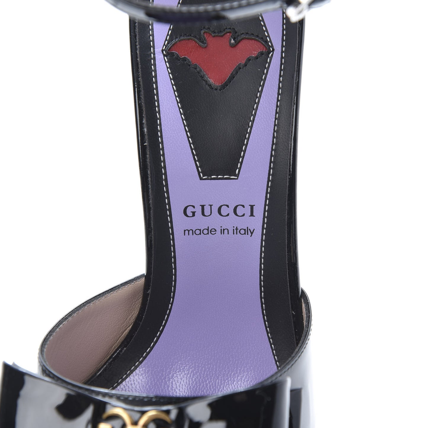 Patent Crystal GG Bow Sadie Spike Ankle Strap d'Orsay Platform High Heel Pumps 35.5 Black