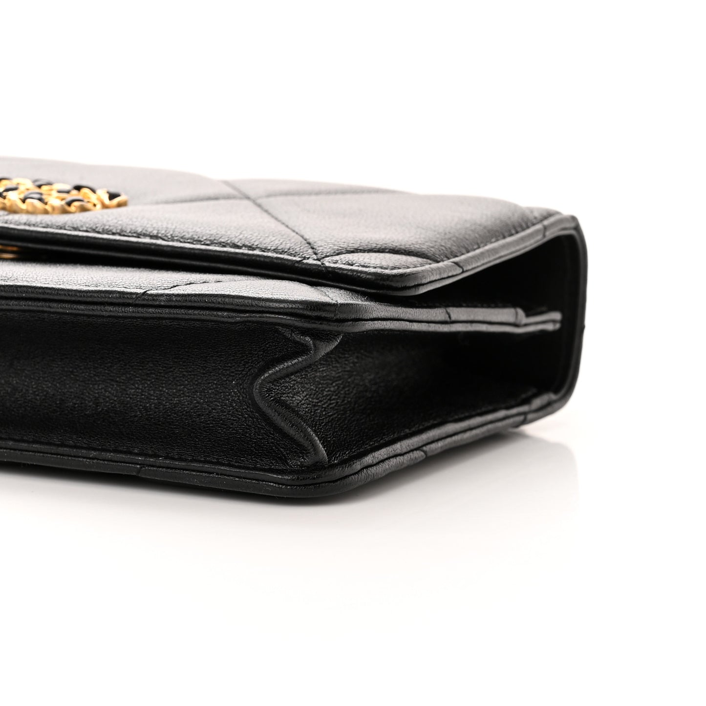 Goatskin Quilted Chanel 19 Wallet On Chain WOC Black