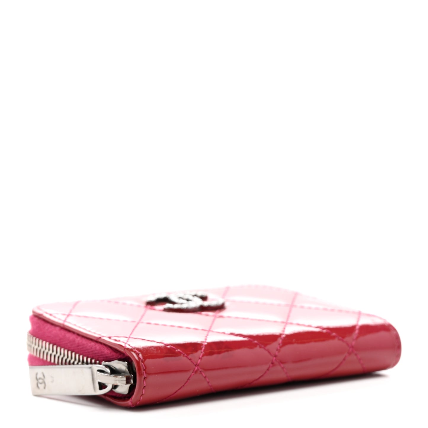 Patent Calfskin Quilted Brilliant Zip Coin Purse Wallet Red