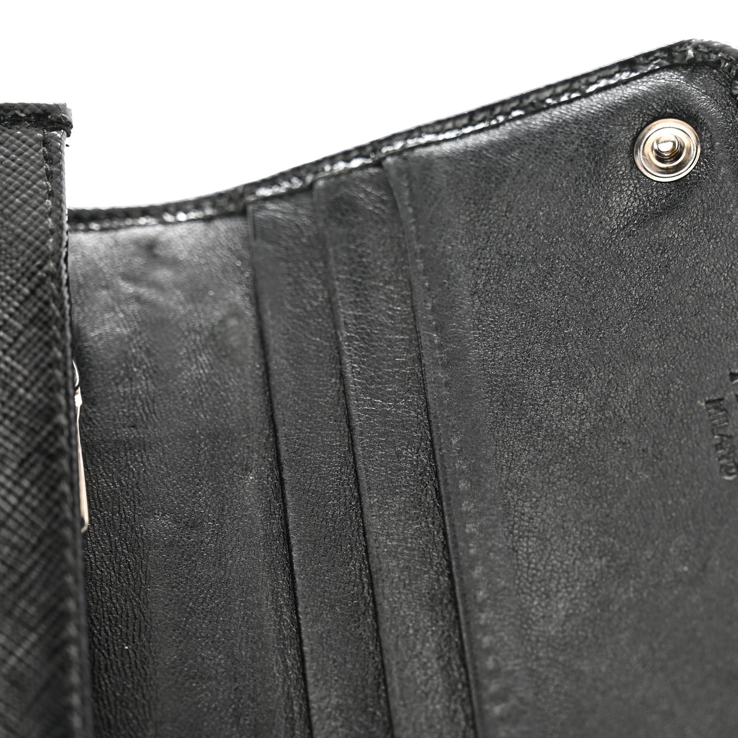 Saffiano Vernice Crystal Studded Flap Wallet Black