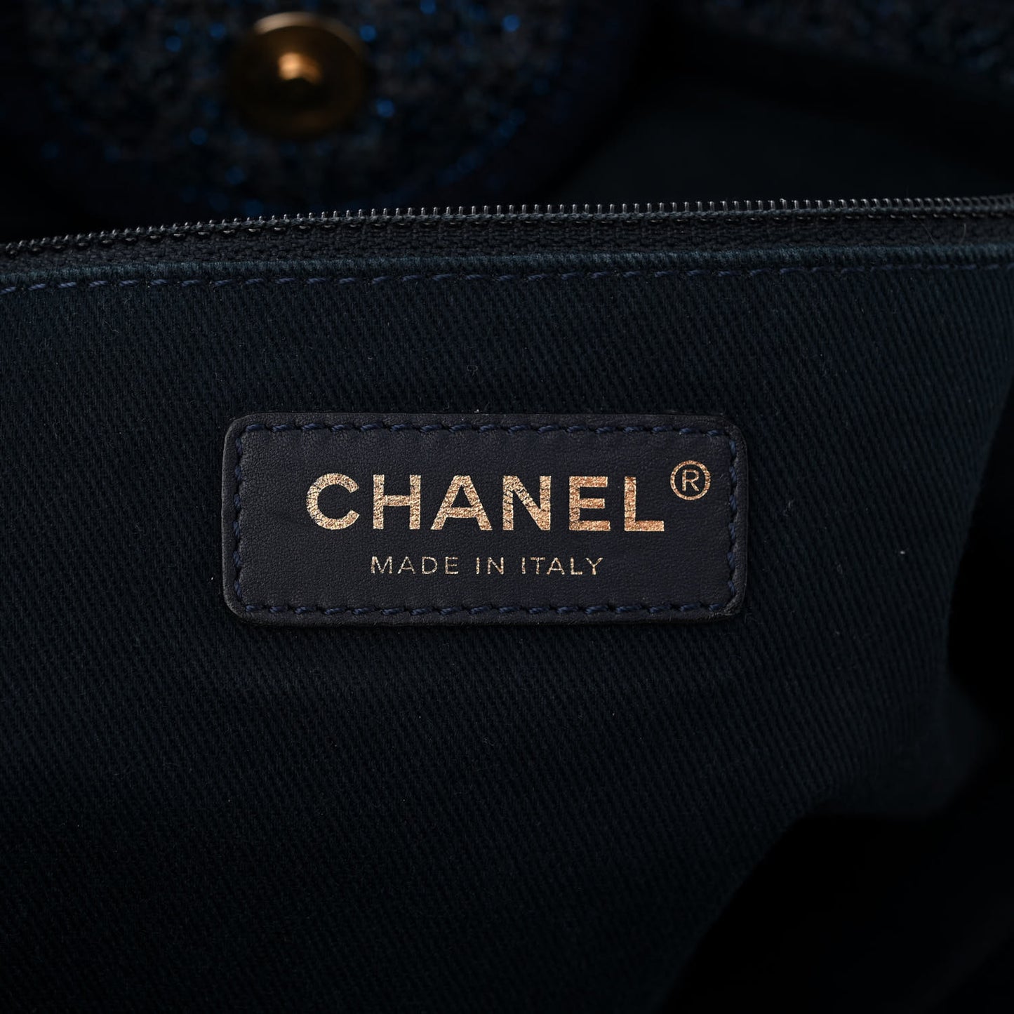 Lurex Canvas Medium Deauville Tote Navy Blue