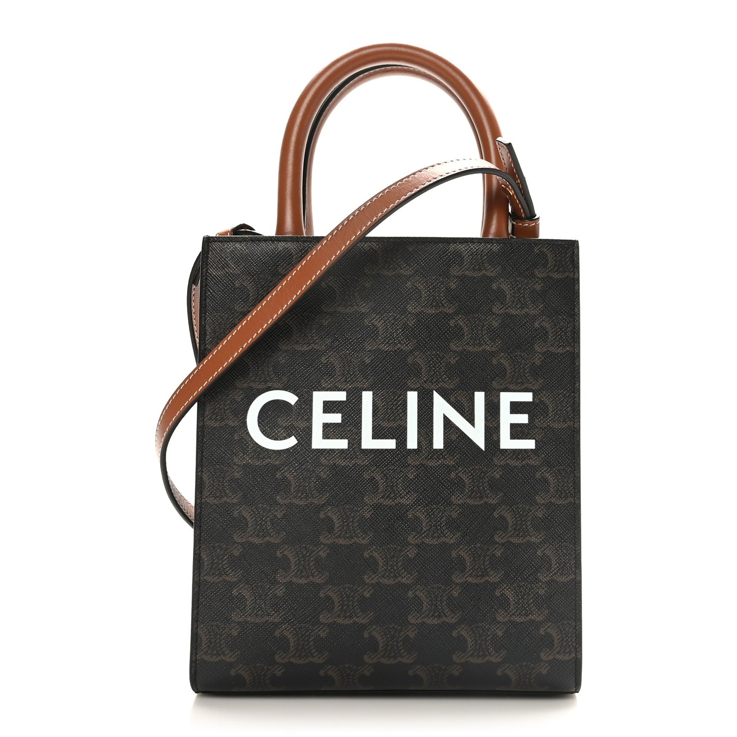 Triomphe Canvas Calfskin Mini Vertical Cabas Tan