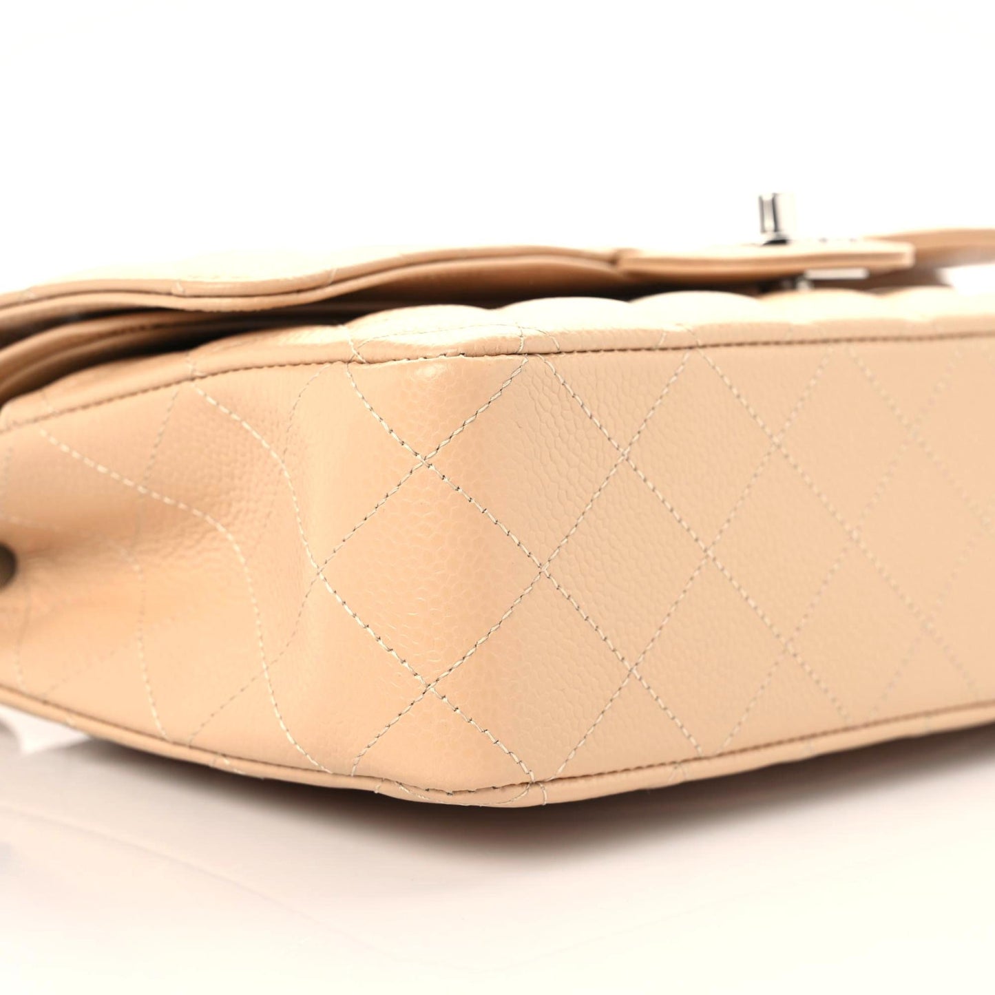 Caviar Quilted Medium Double Flap Beige
