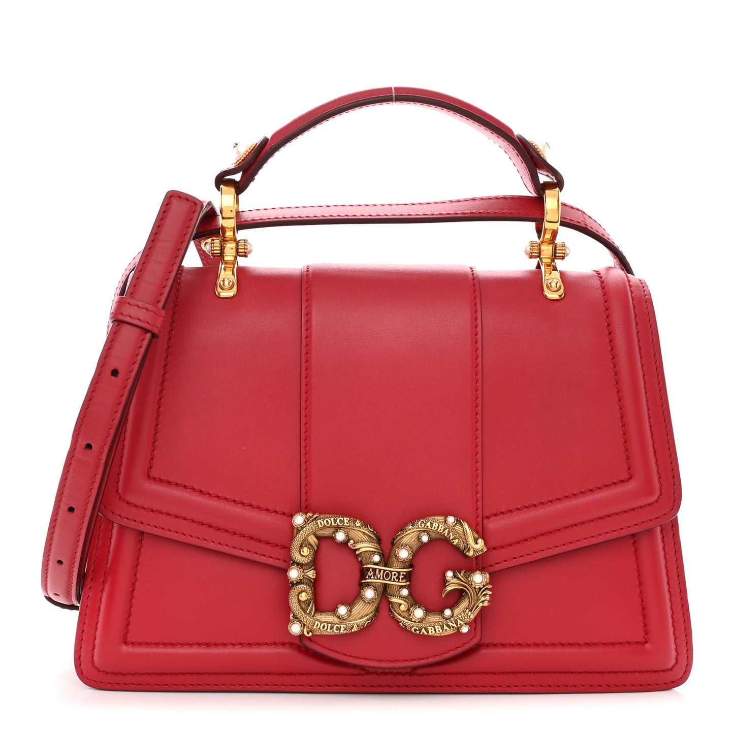 Smooth Calfskin Small DG Amore Top Handle Bag Red