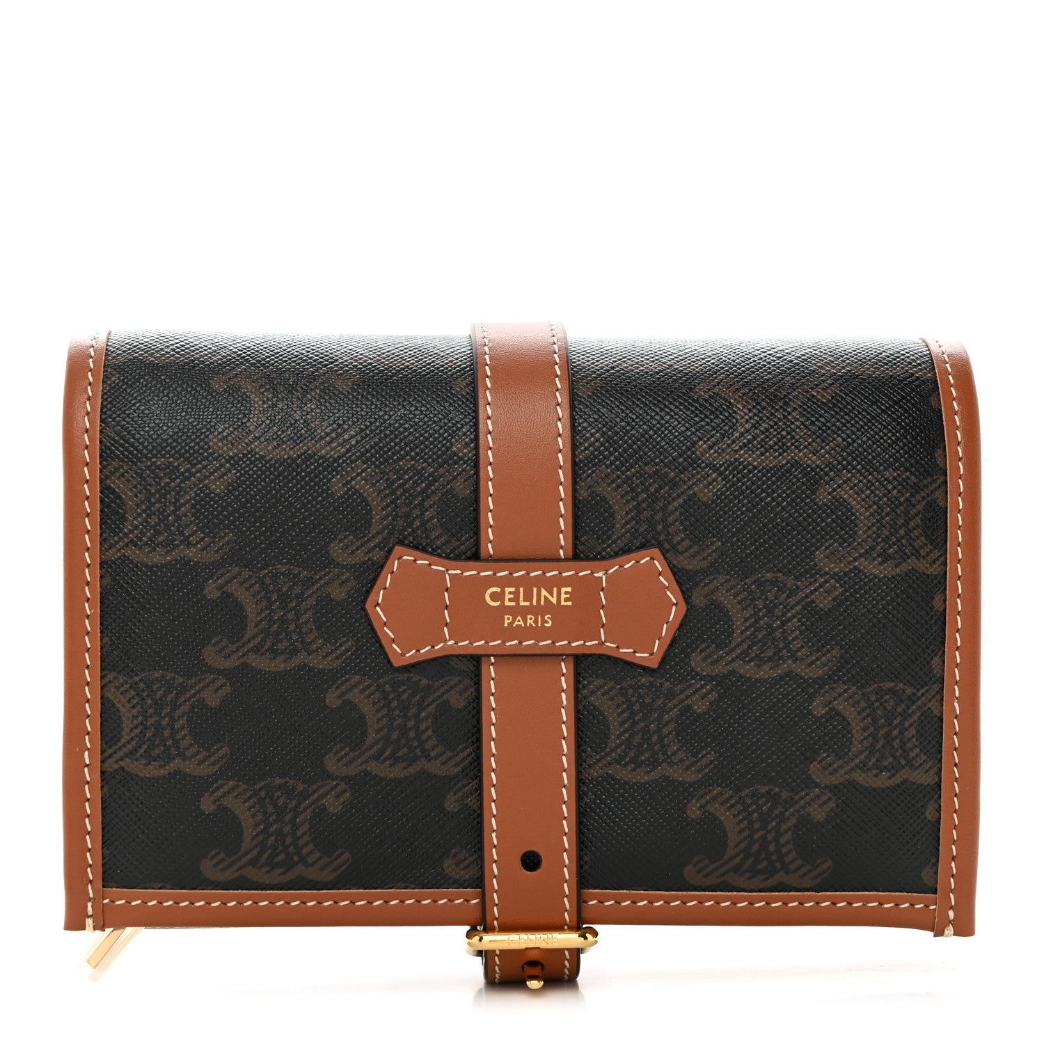 Celine Triomphe Canvas Calfskin Jewelry Pouch Tan 1 of 8
