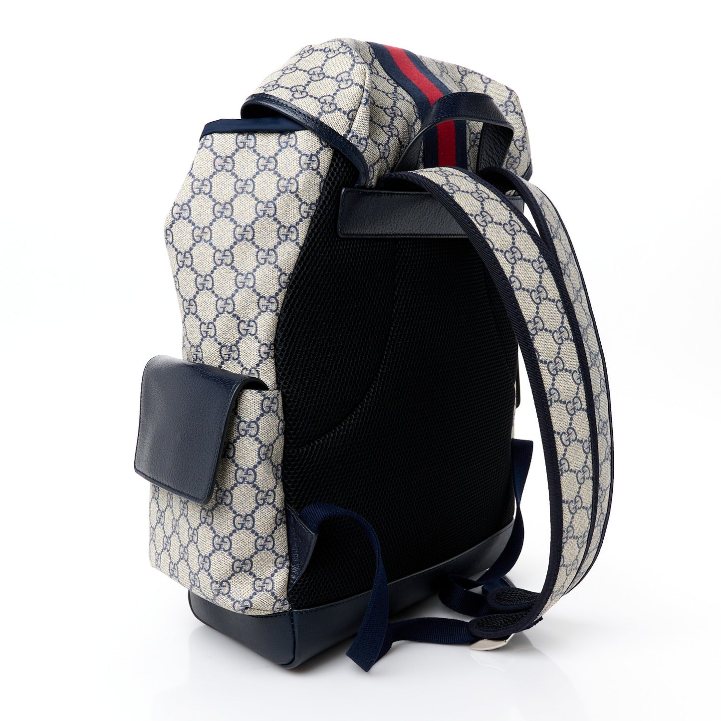 GG Supreme Monogram Medium Ophidia Double Buckle Backpack Beige Blue Black