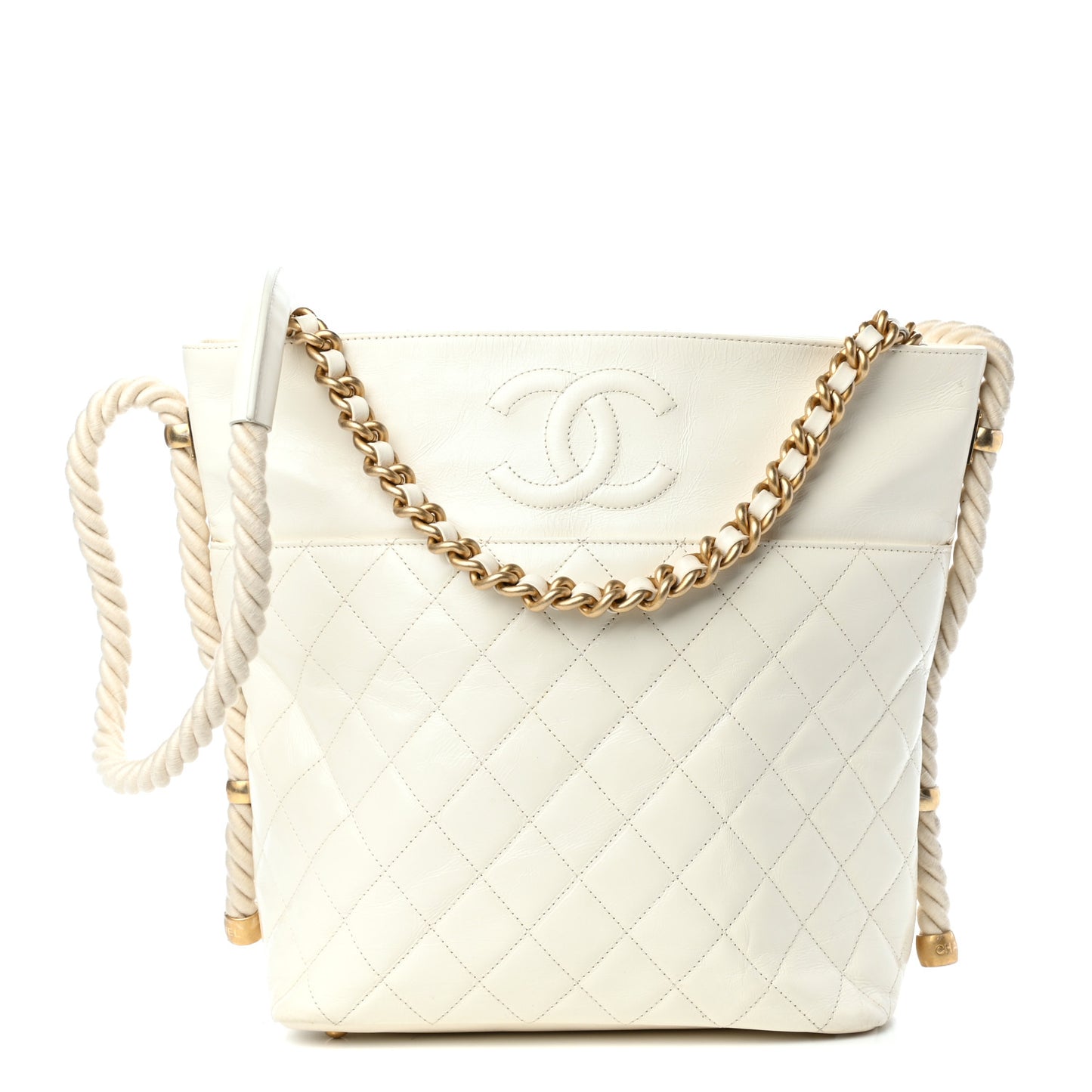 Crumpled Calfskin En Vogue Rope Hobo Bag White