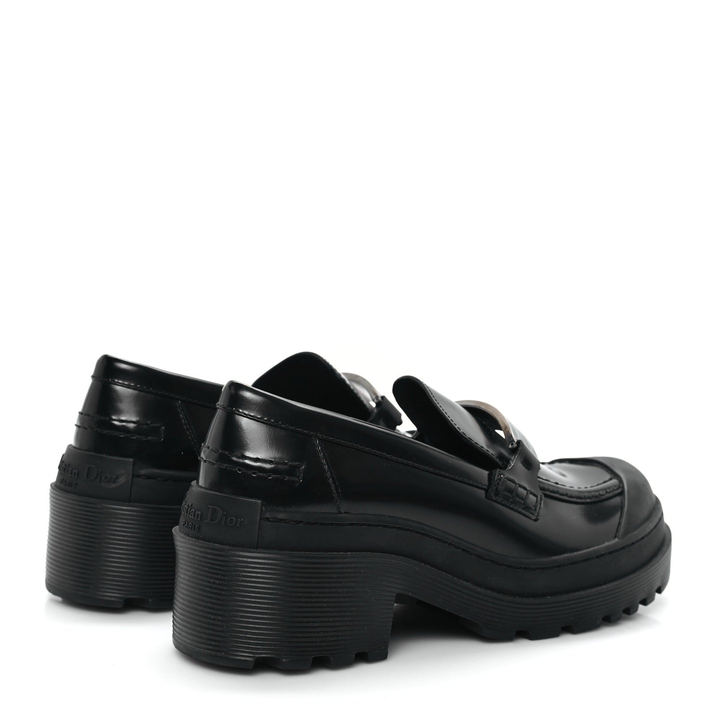 Brushed Calfskin Rubber Dior Code Cap Toe Lug Sole 15mm Loafers 35 Black