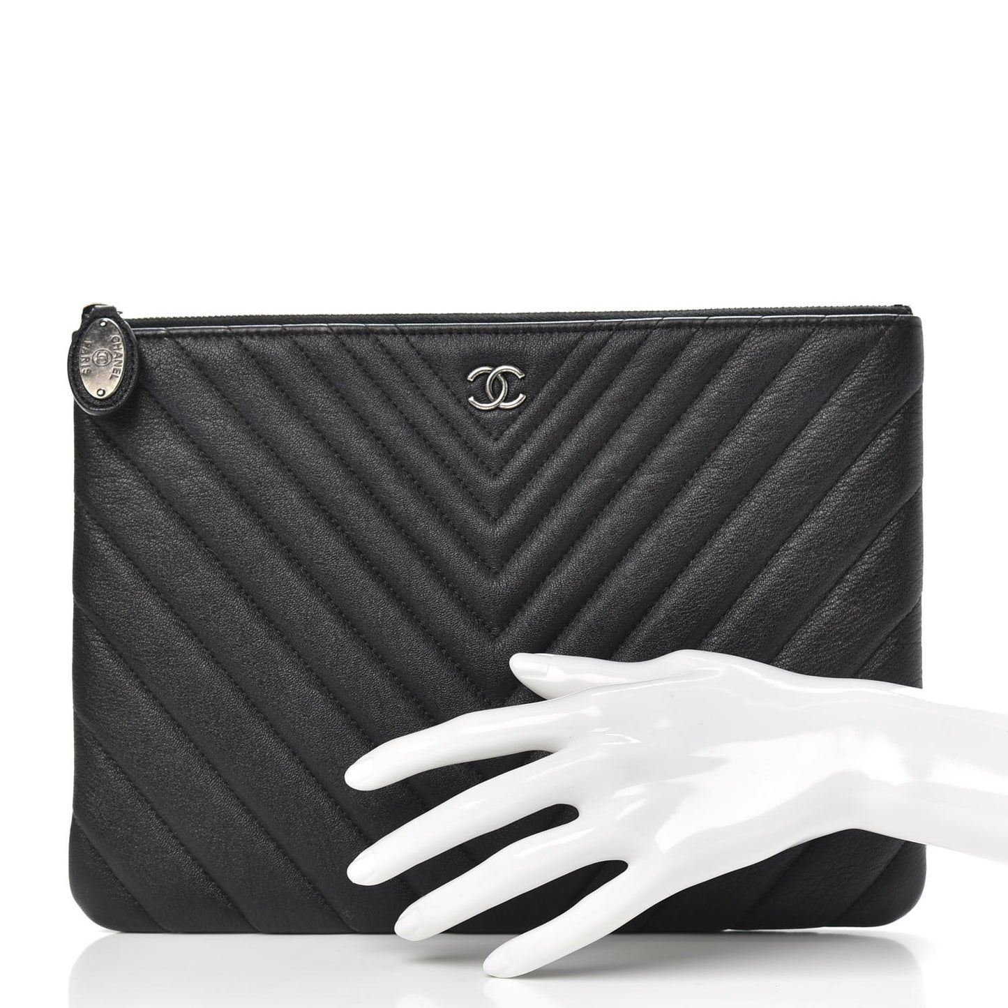Sheepskin Chevron Quilted Medium Cosmetic Case Black