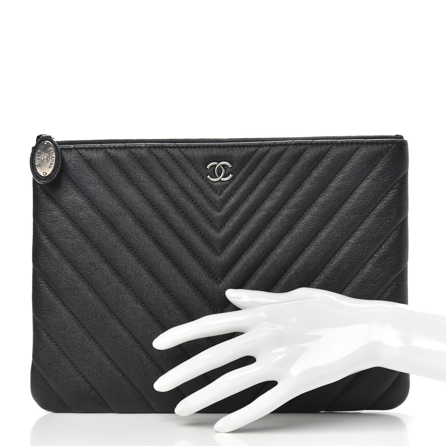 Chanel Sheepskin Chevron Quilted Medium Cosmetic Case Black 2 of 11