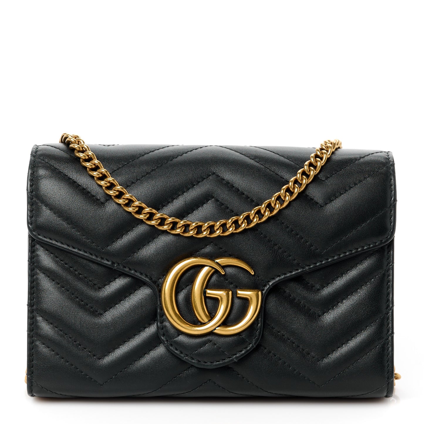 Calfskin Matelasse GG Marmont Chain Wallet Black