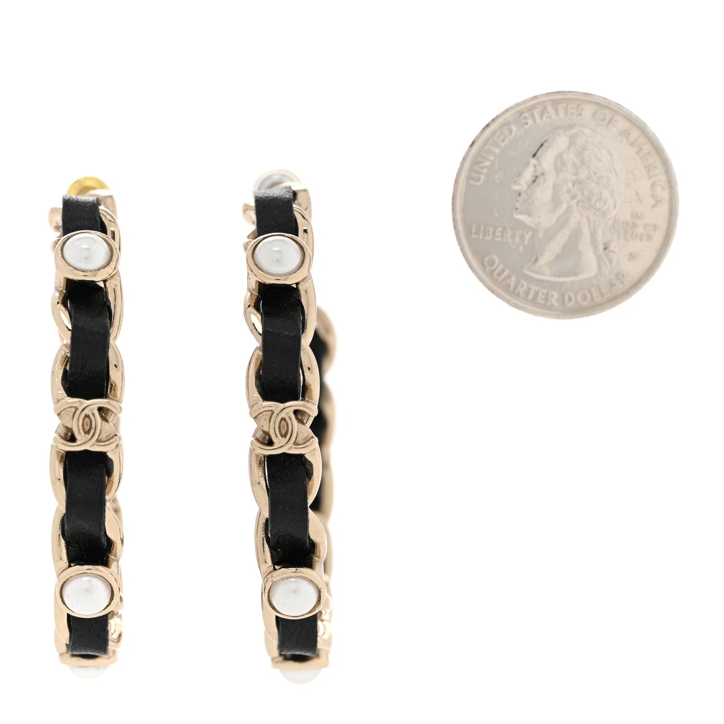 Lambskin Pearl More Is More CC Chain Hoop Earrings Gold Black