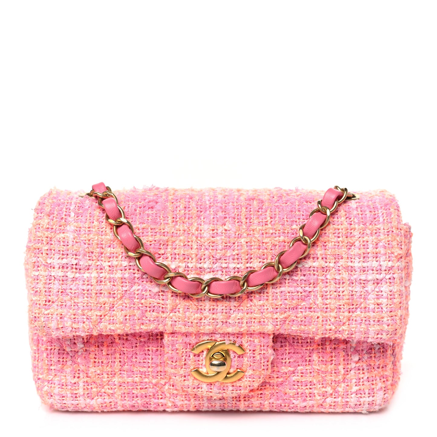 Tweed Quilted Mini Rectangular Flap Pink Orange White