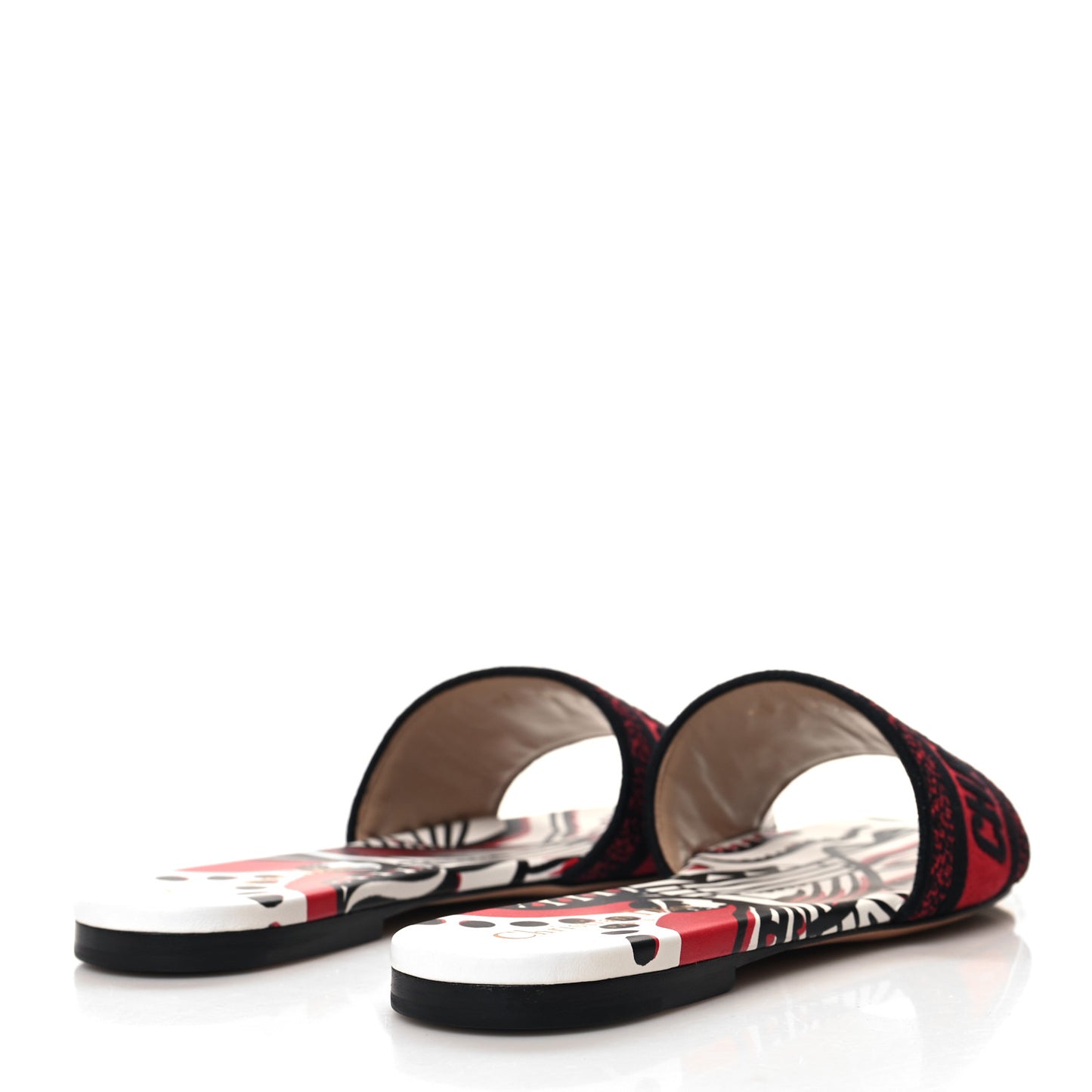 Canvas Cupidon Embroidered Dway Flat Slide Sandals 36.5 Black Red