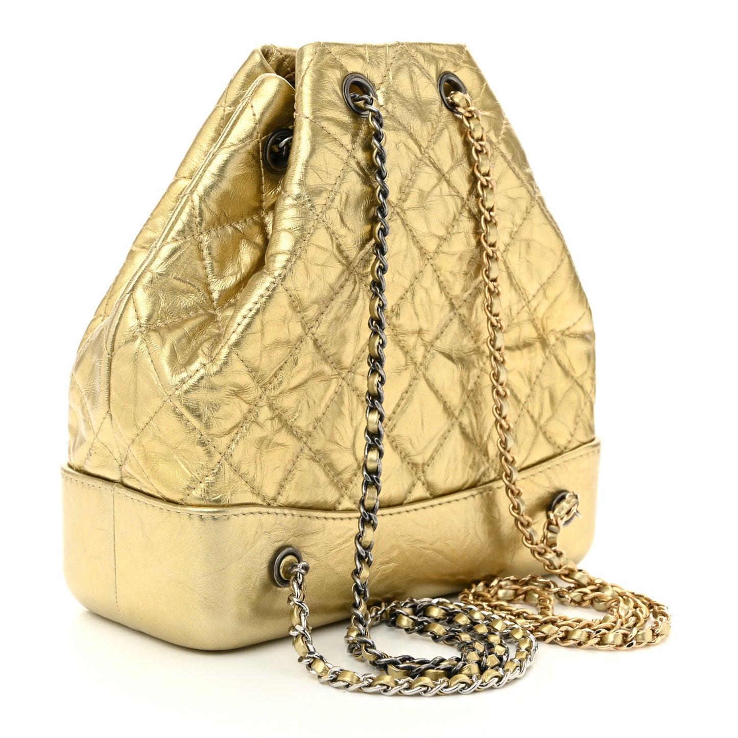 Metallic Lambskin Small Quilted Gabrielle Backpack Gold