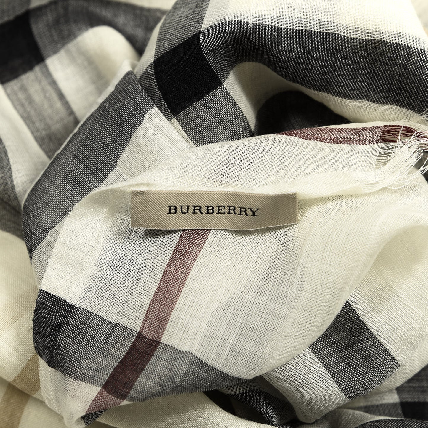 Wool Silk Gauze Giant Check Lightweight Scarf Stone