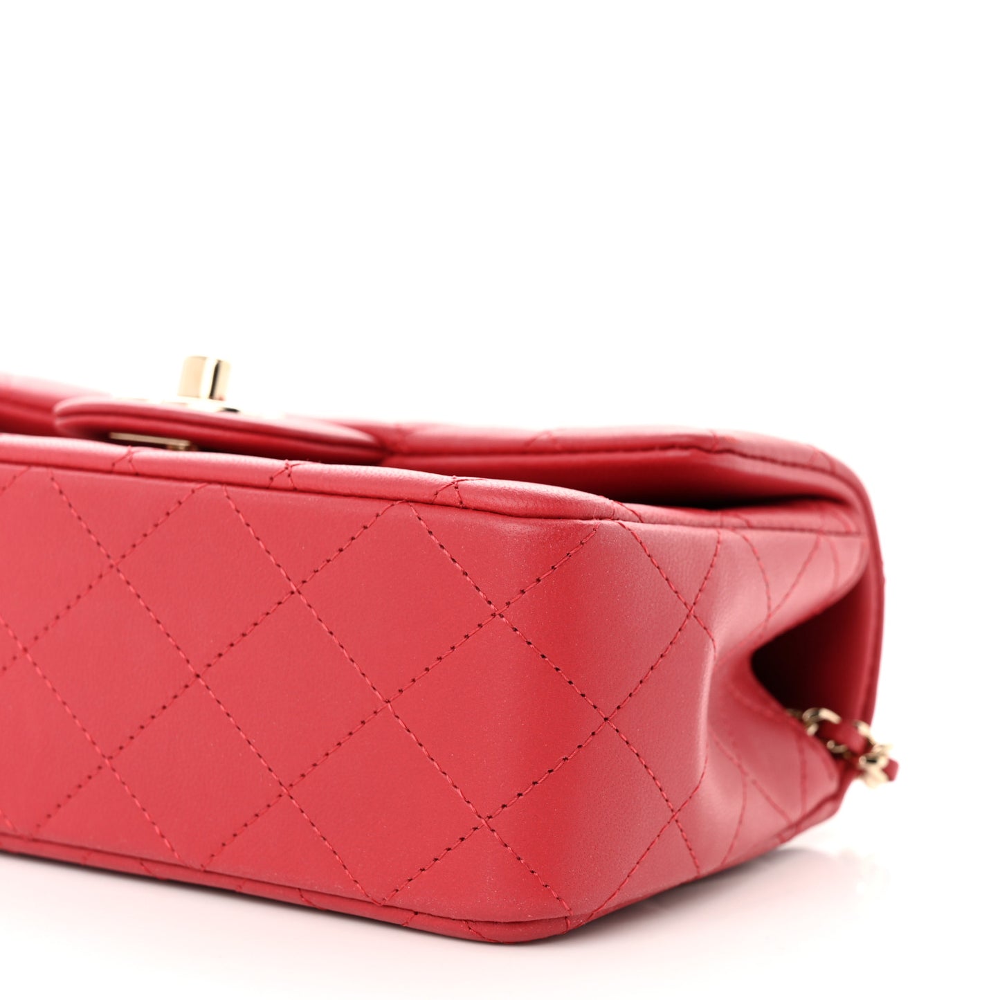 Lambskin Quilted Mini Top Handle Rectangular Flap Red