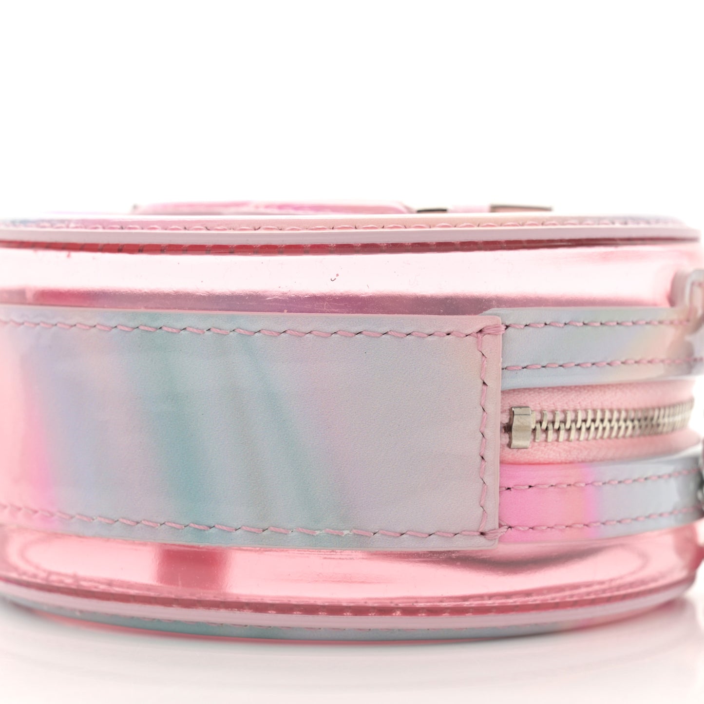 PVC Lambskin Filigree Round Clutch With Chain Pink