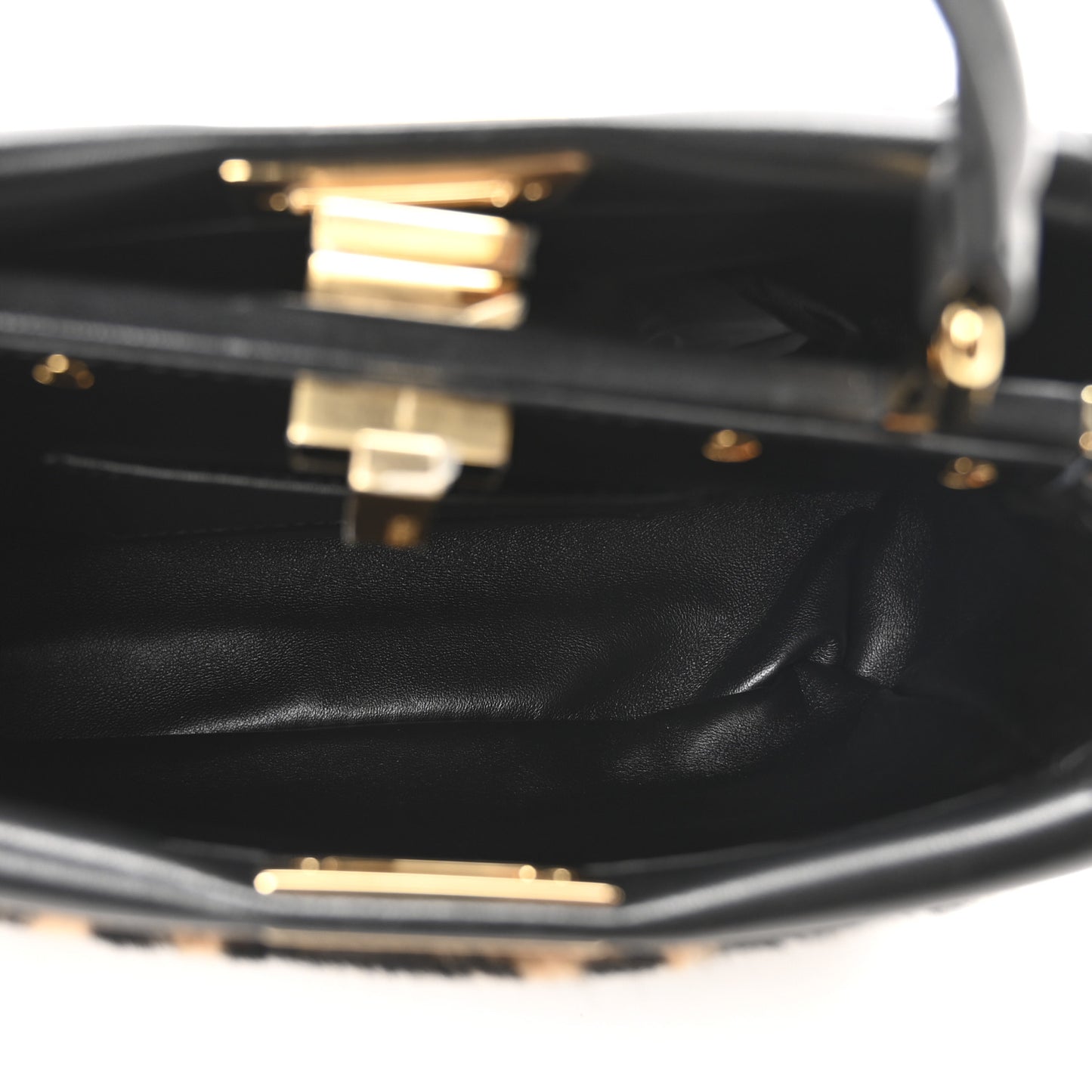 Shearling Nappa Macro FF 1974 Mini Peekaboo Iconic Satchel Tobacco Black